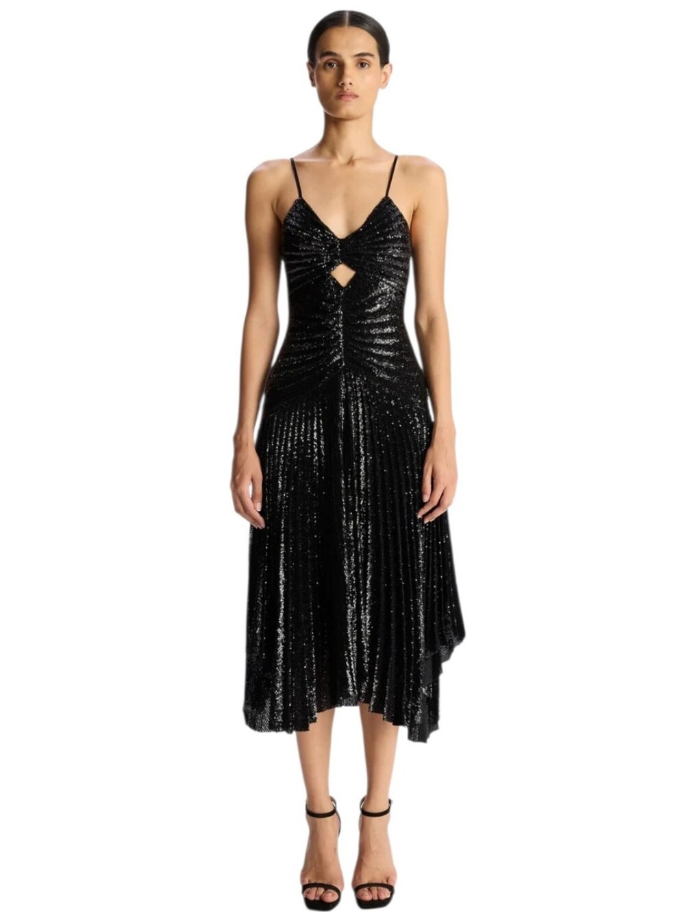 NWT A.L.C Lou Black Sequined Keyhole Midi Cocktail Dress